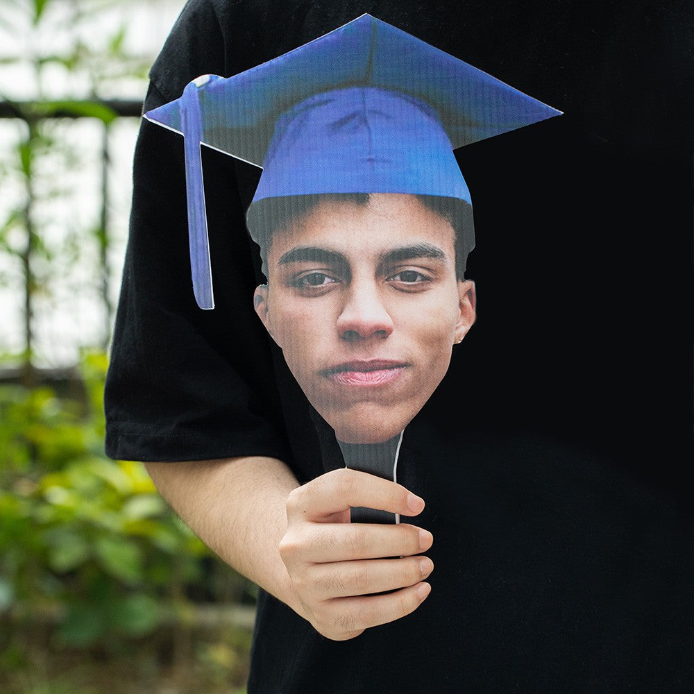 Custom Graduation Head Cut Out Fan with Grad Cap, Head Cutout on Stick Fan, Multi-Size/Pack, Congrats Grad Gift for Graduates/Students/Friends