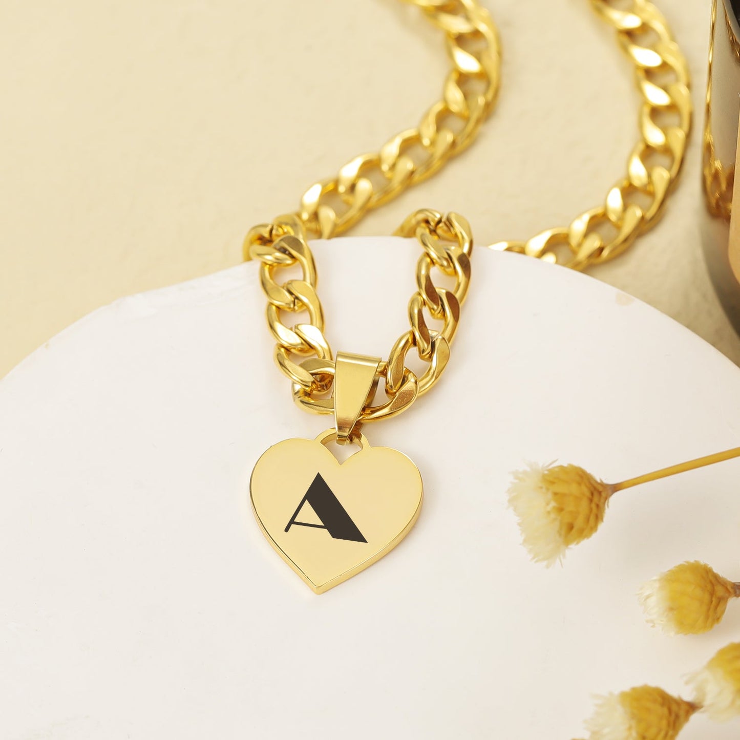Engraved Heart with Cuban Link Chain