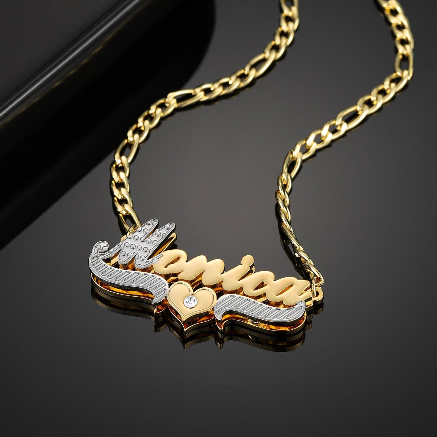90's Double Plate Two Tone Heart Name Necklace