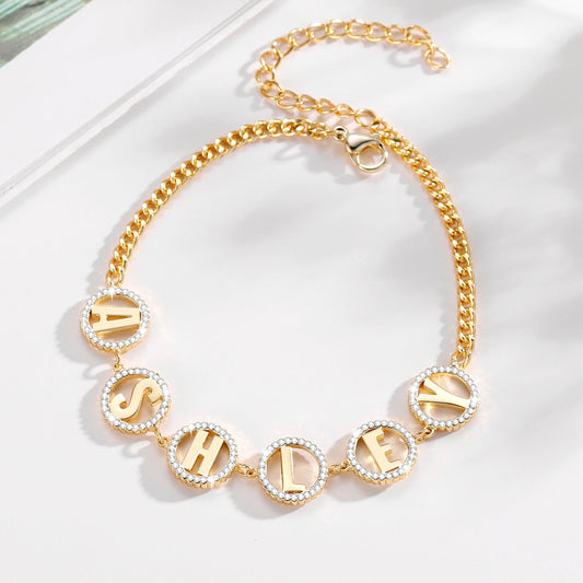 Diamond Round Letter Link Bracelet