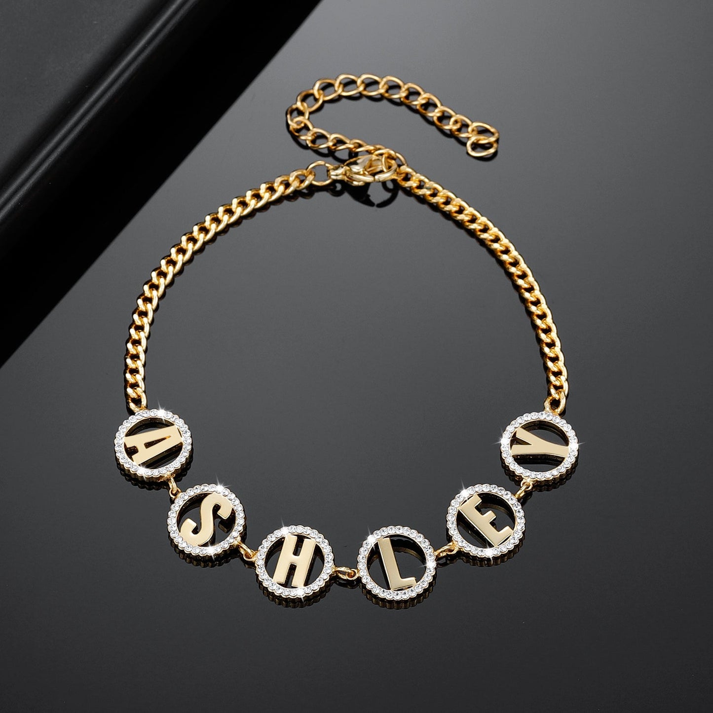 Diamond Round Letter Link Bracelet