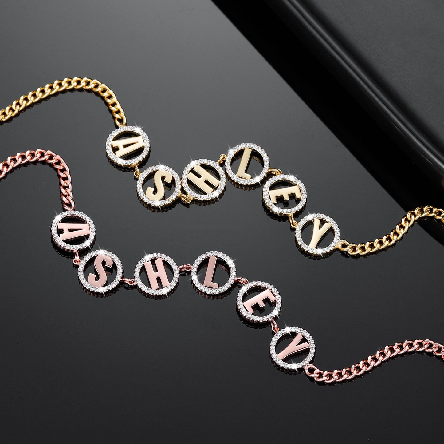 Diamond Round Letter Link Bracelet