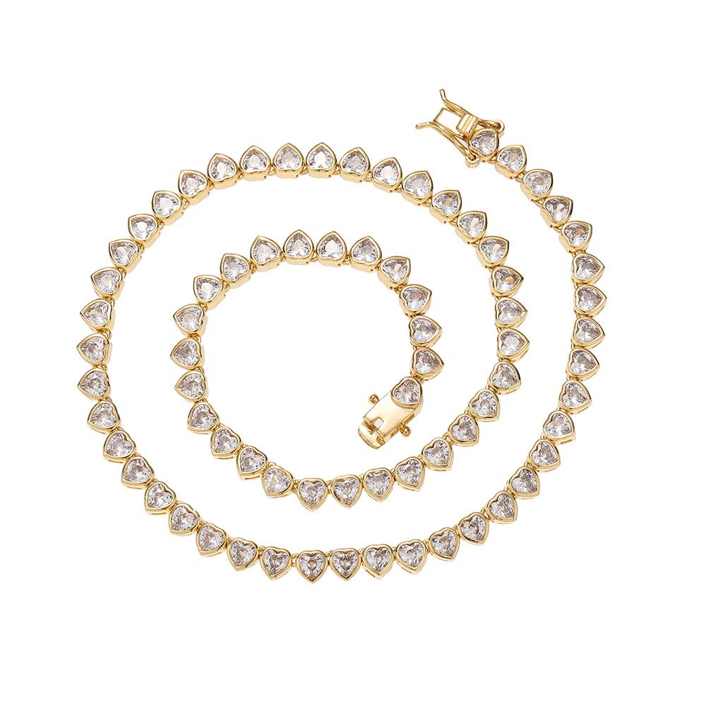 18k Gold Filled Heart Shape Tennis Jewelry Set