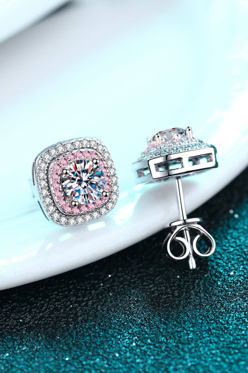 Sweetheart Double Halo Moissanite Stud Earrings