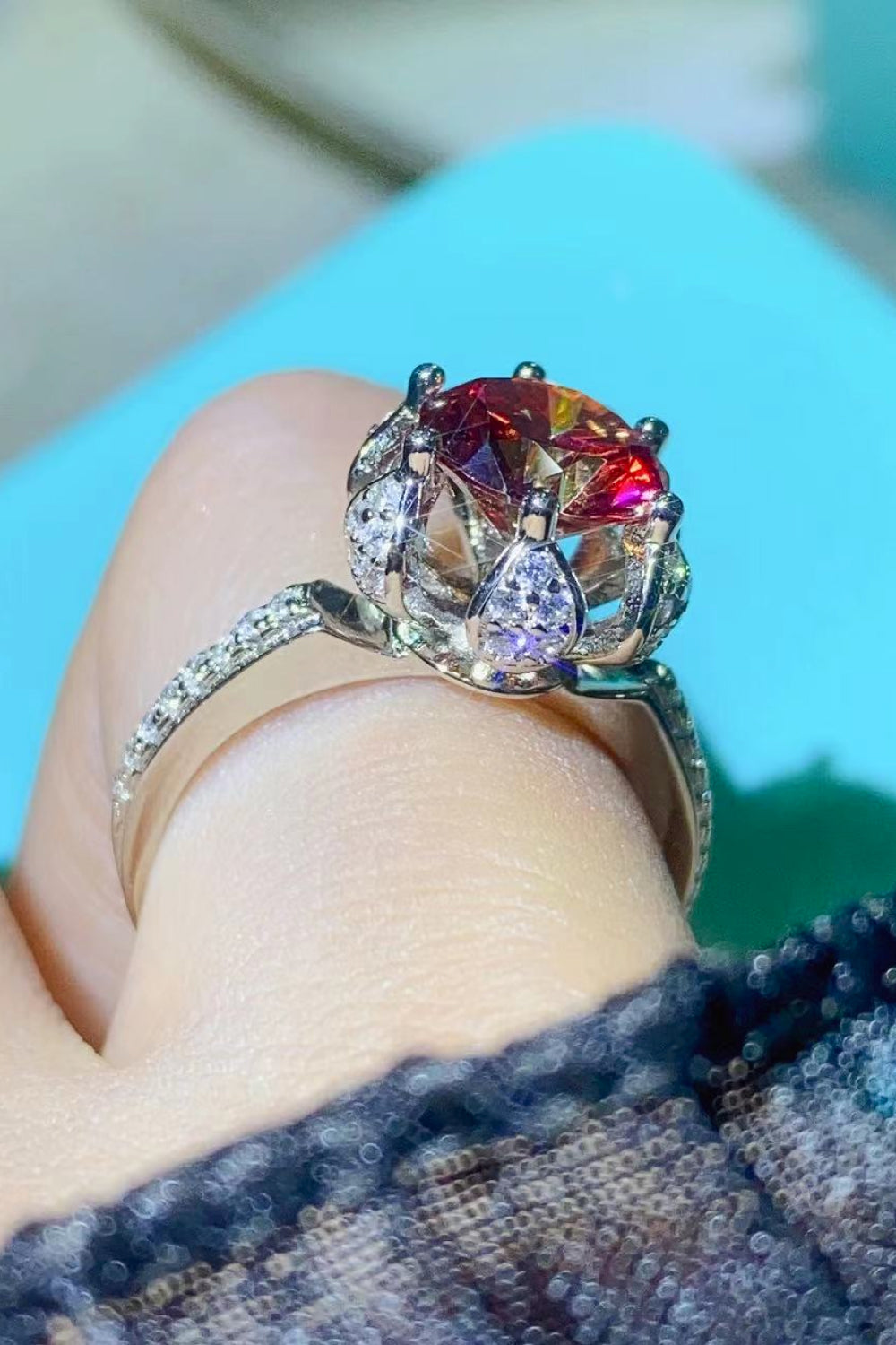 2 Carat Moissanite 6-Prong Ring in Phoenix Ruby Stone