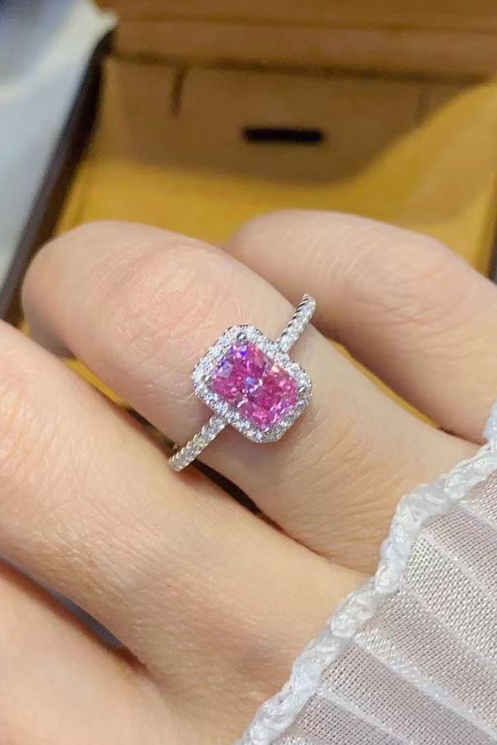 2 TCW Pink Emerald Moissanite Ring