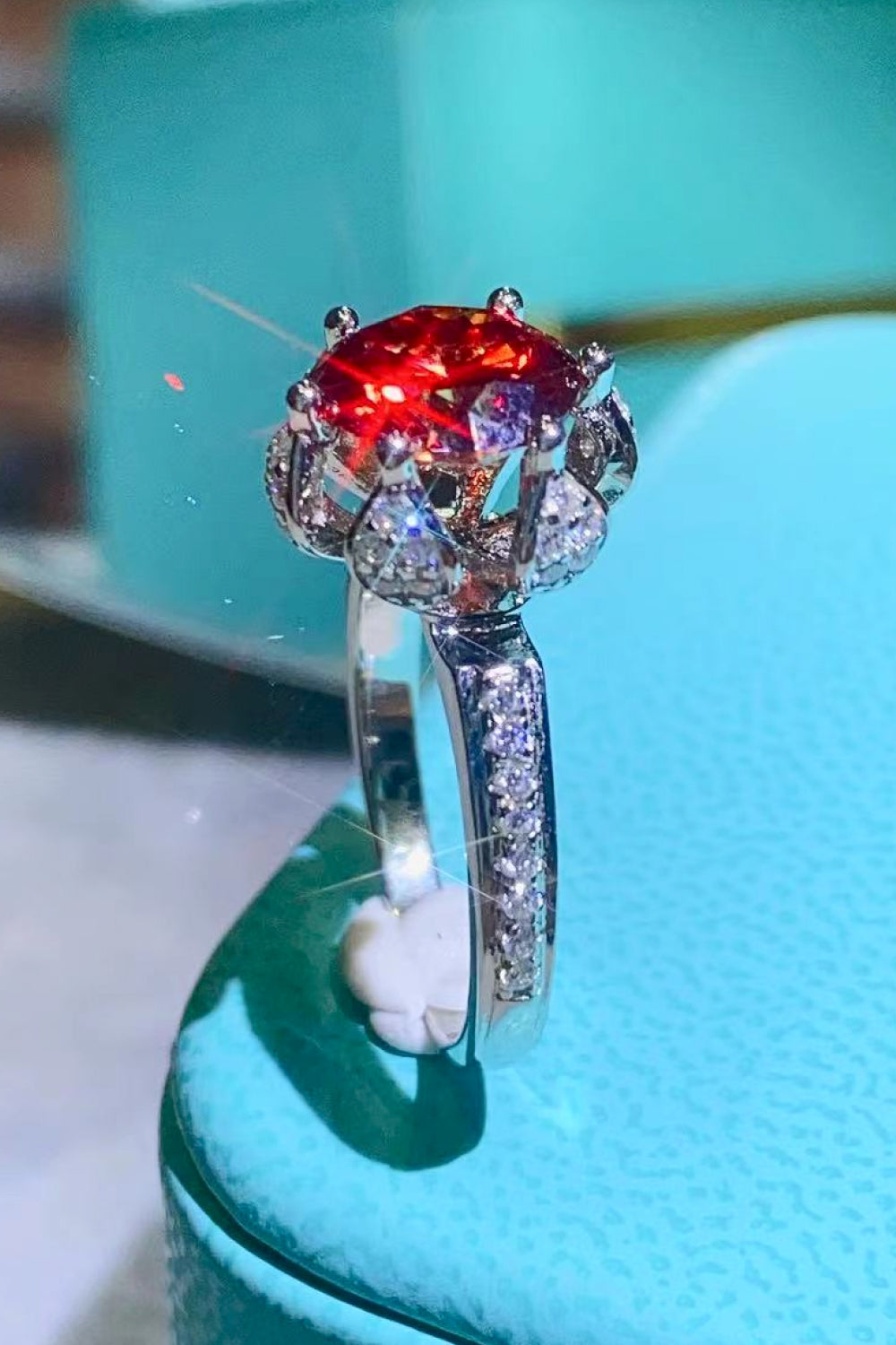 2 Carat Moissanite 6-Prong Ring in Phoenix Ruby Stone