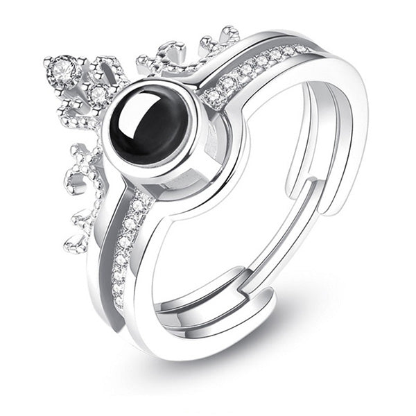 Personalized Crown Photo Projection Ring Set