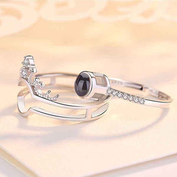 Personalized Crown Photo Projection Ring Set