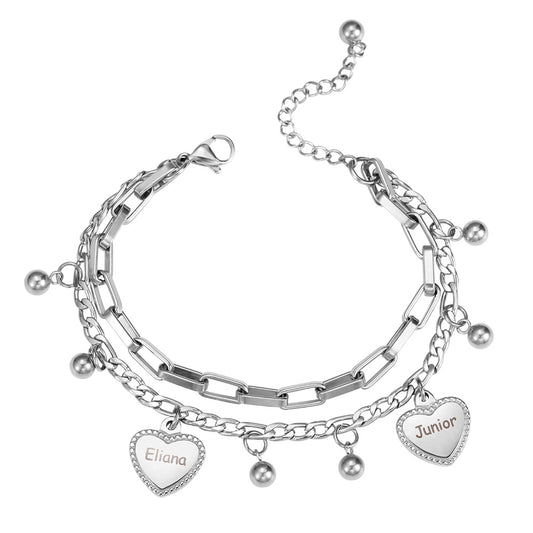 Custom Heart Charms With Double Layer Bracelet