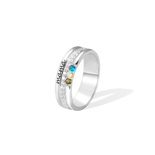 Personalized Mama Ring with Birthstone Sterling Silver 925