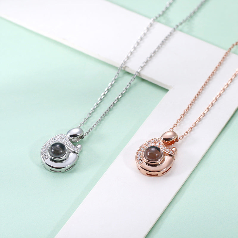 Personalized Mother-Child Projection Photo Necklace in Sterling Silver