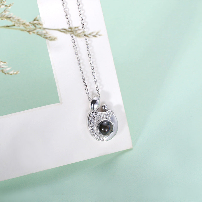 Personalized Mother-Child Projection Photo Necklace in Sterling Silver