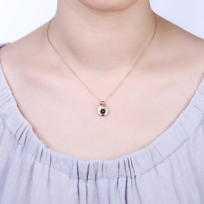 Personalized Mother-Child Projection Photo Necklace in Sterling Silver