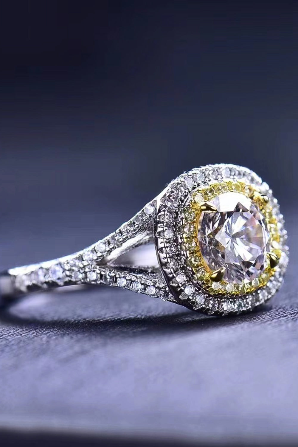 Two-Tone Double Halo Moissanite Ring