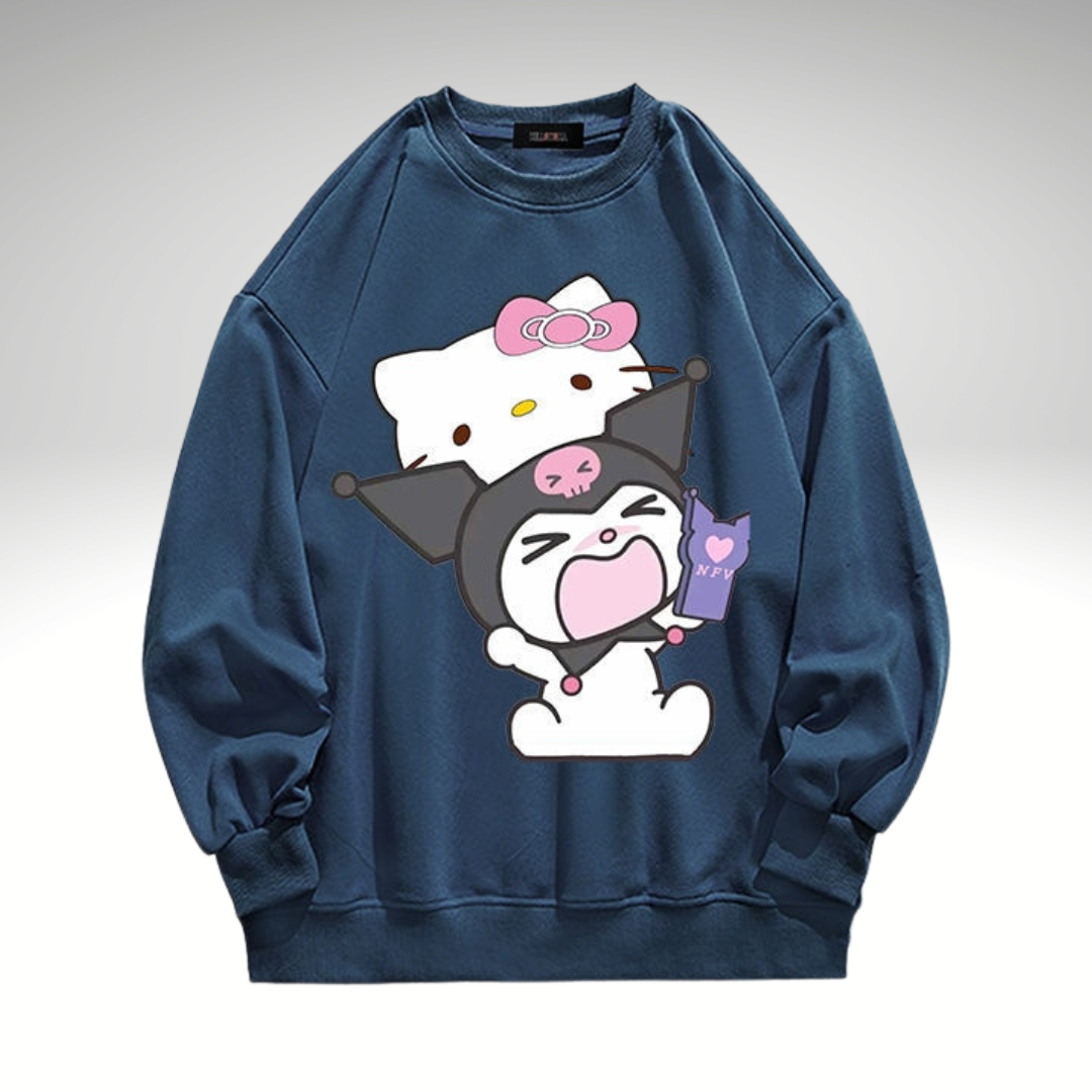 Oversized Hello Kitty & Kuromi Printed Hoodie