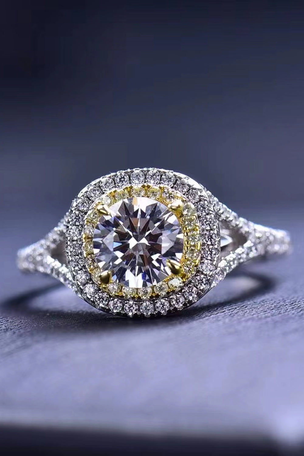 Two-Tone Double Halo Moissanite Ring