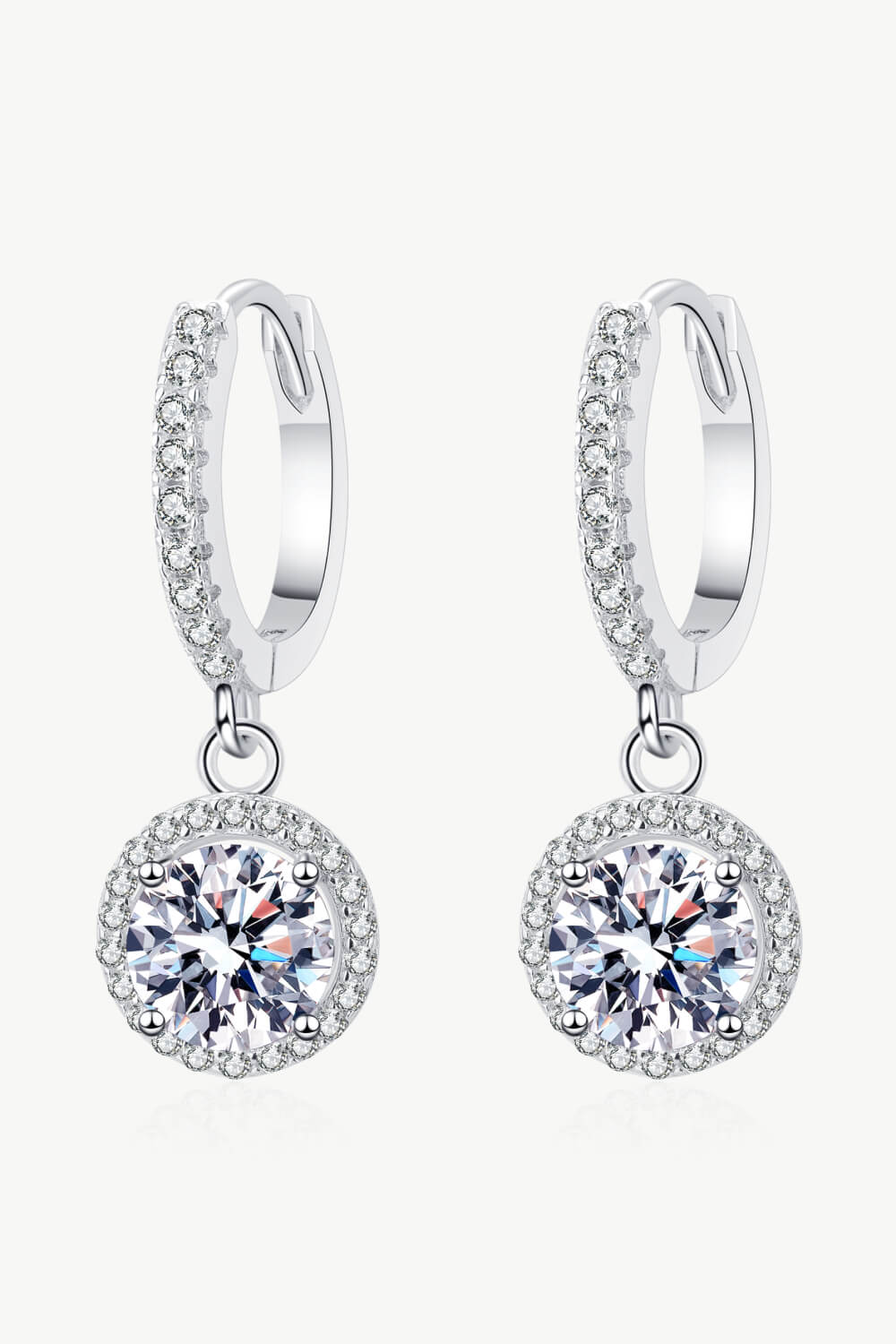 Classic Round Halo Moissanite Drop Earrings