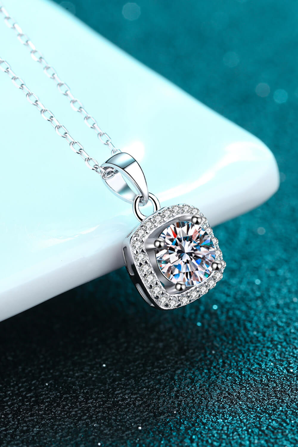 Square Halo Moissanite Necklace