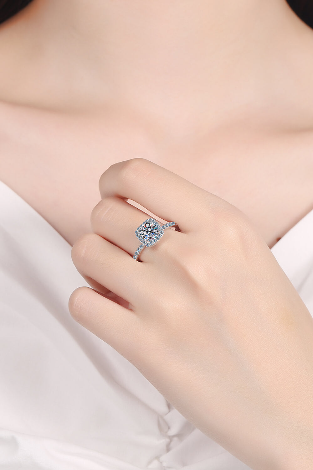 Classic Square Halo Moissanite Ring