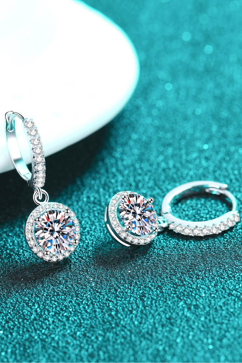 Classic Round Halo Moissanite Drop Earrings