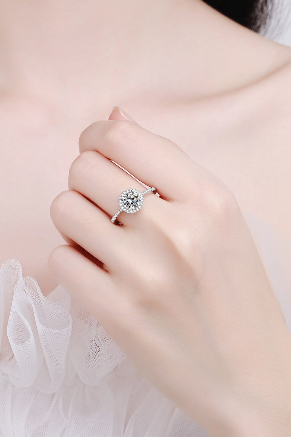 Dainty Round Halo Cluster Moissanite Ring