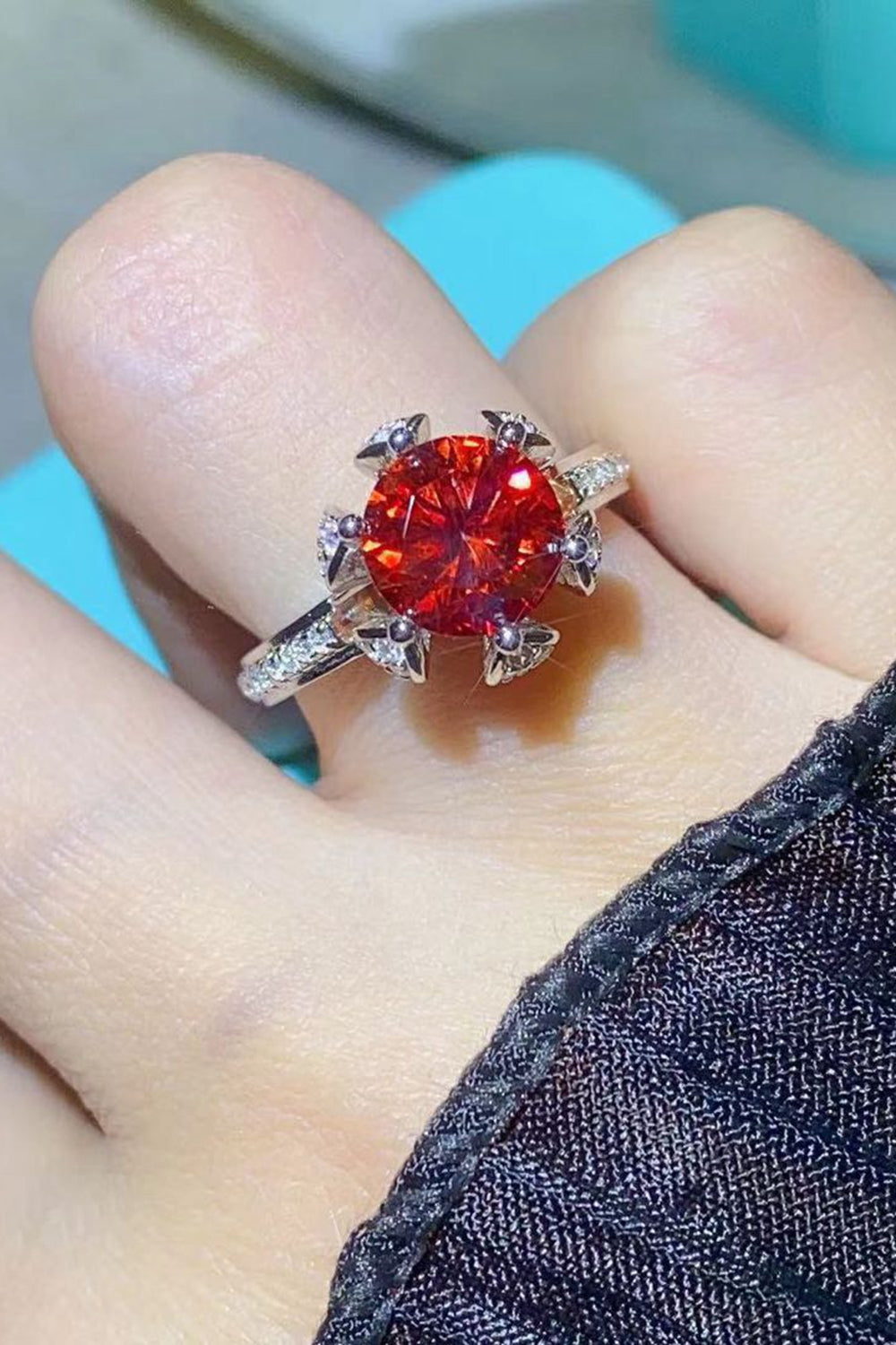 2 Carat Moissanite 6-Prong Ring in Phoenix Ruby Stone
