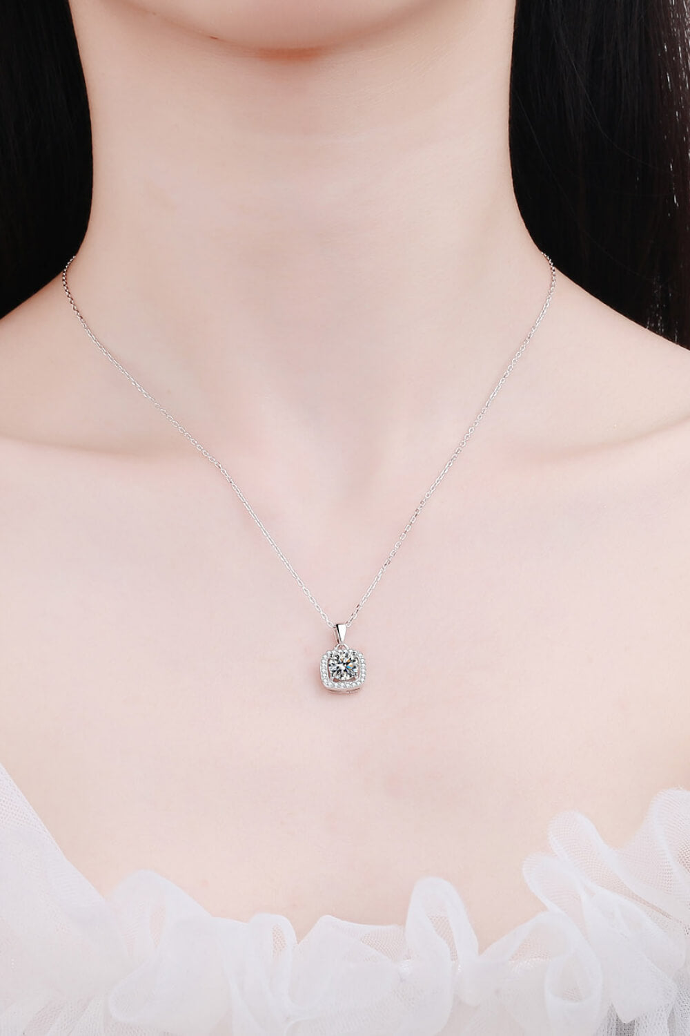 Square Halo Moissanite Necklace