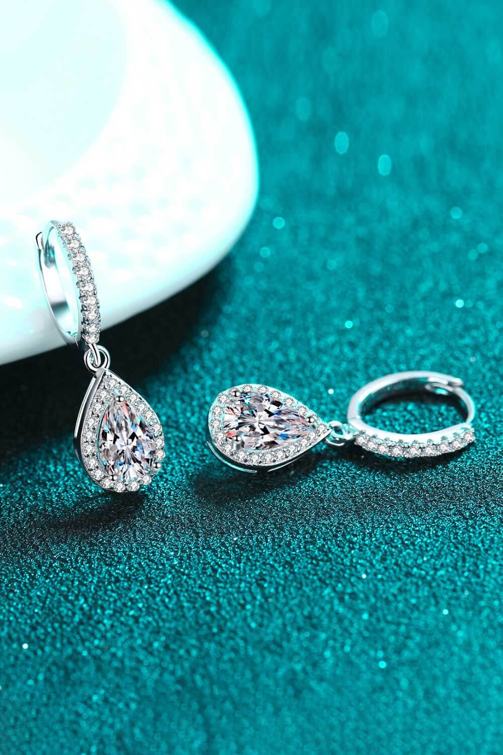 2TCW Teardrop Halo Moissanite Earrings