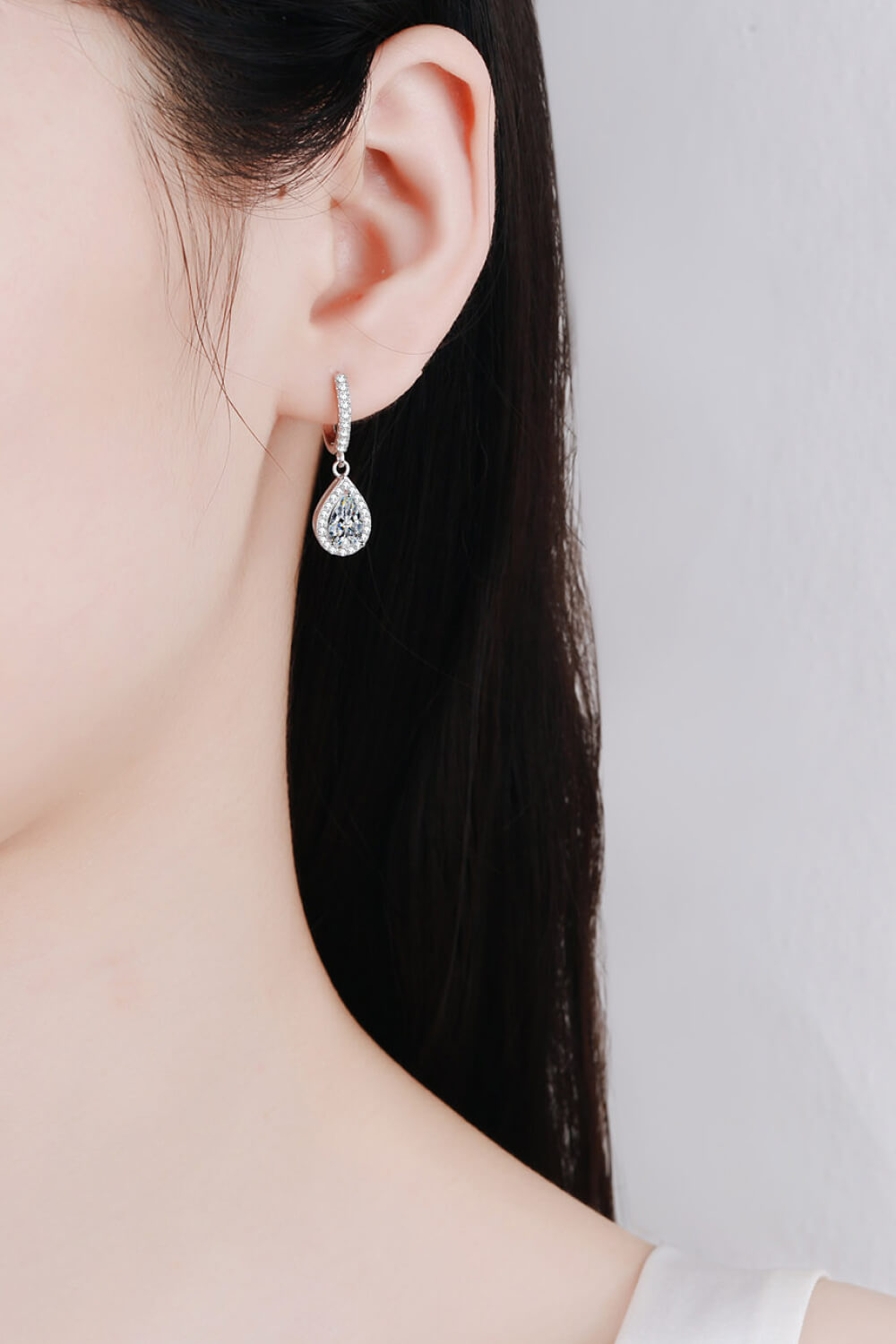 2TCW Teardrop Halo Moissanite Earrings