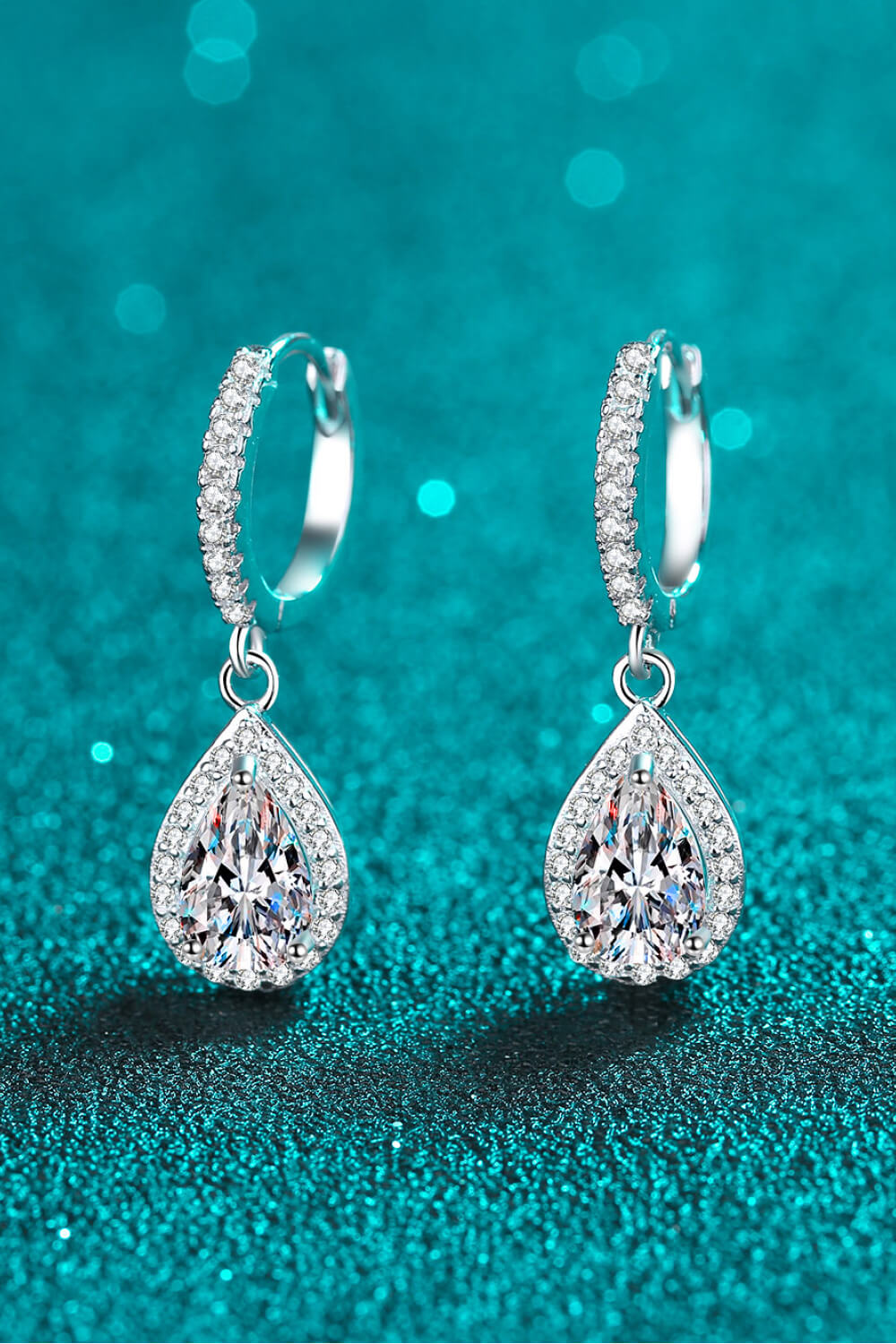 2TCW Teardrop Halo Moissanite Earrings