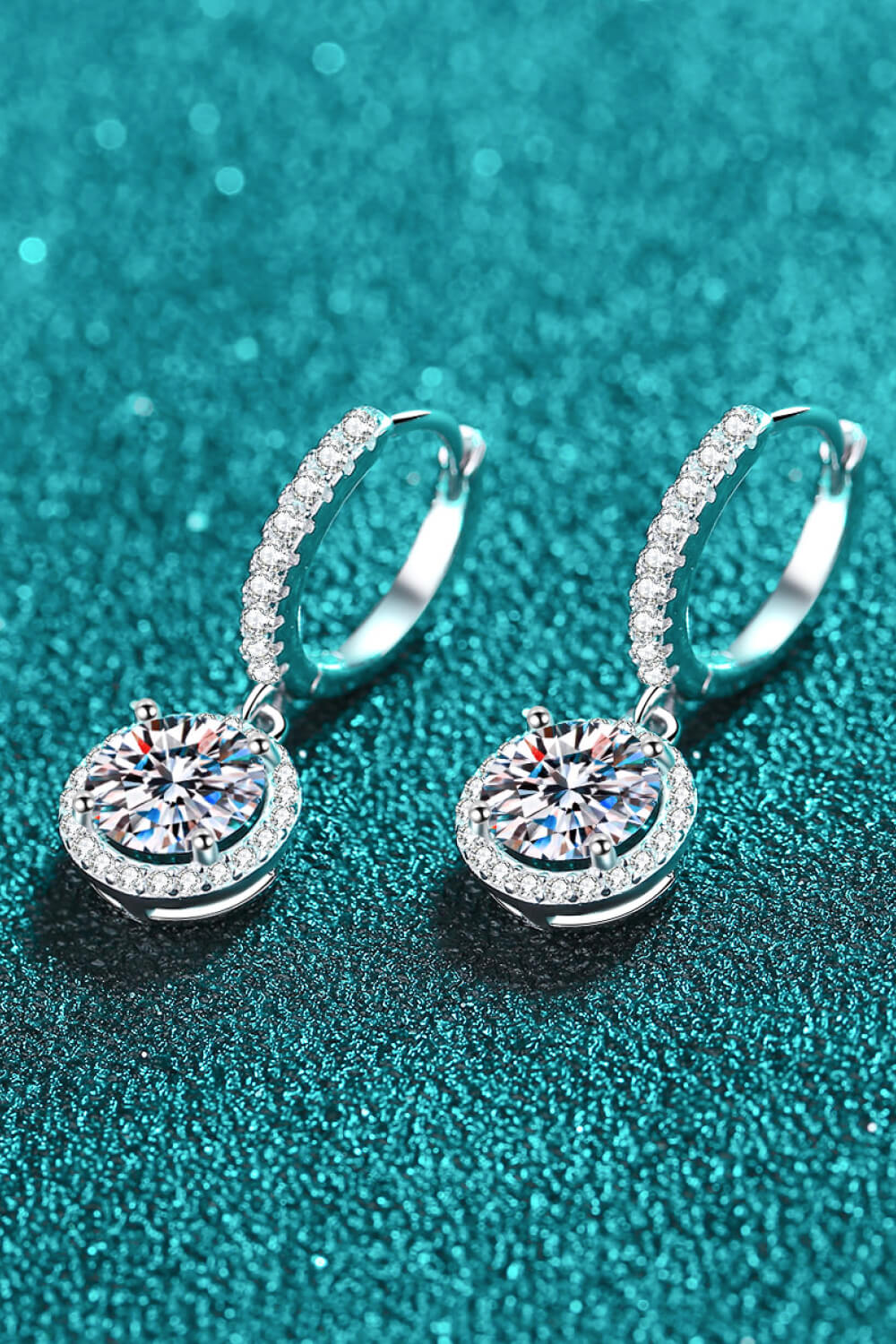Classic Round Halo Moissanite Drop Earrings
