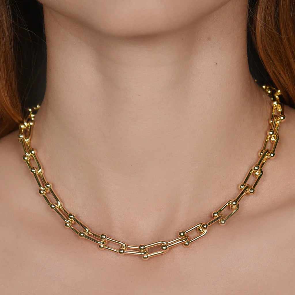 18K GOLD FILLED 8MM BEAD HORSESHOE LINK CHAIN