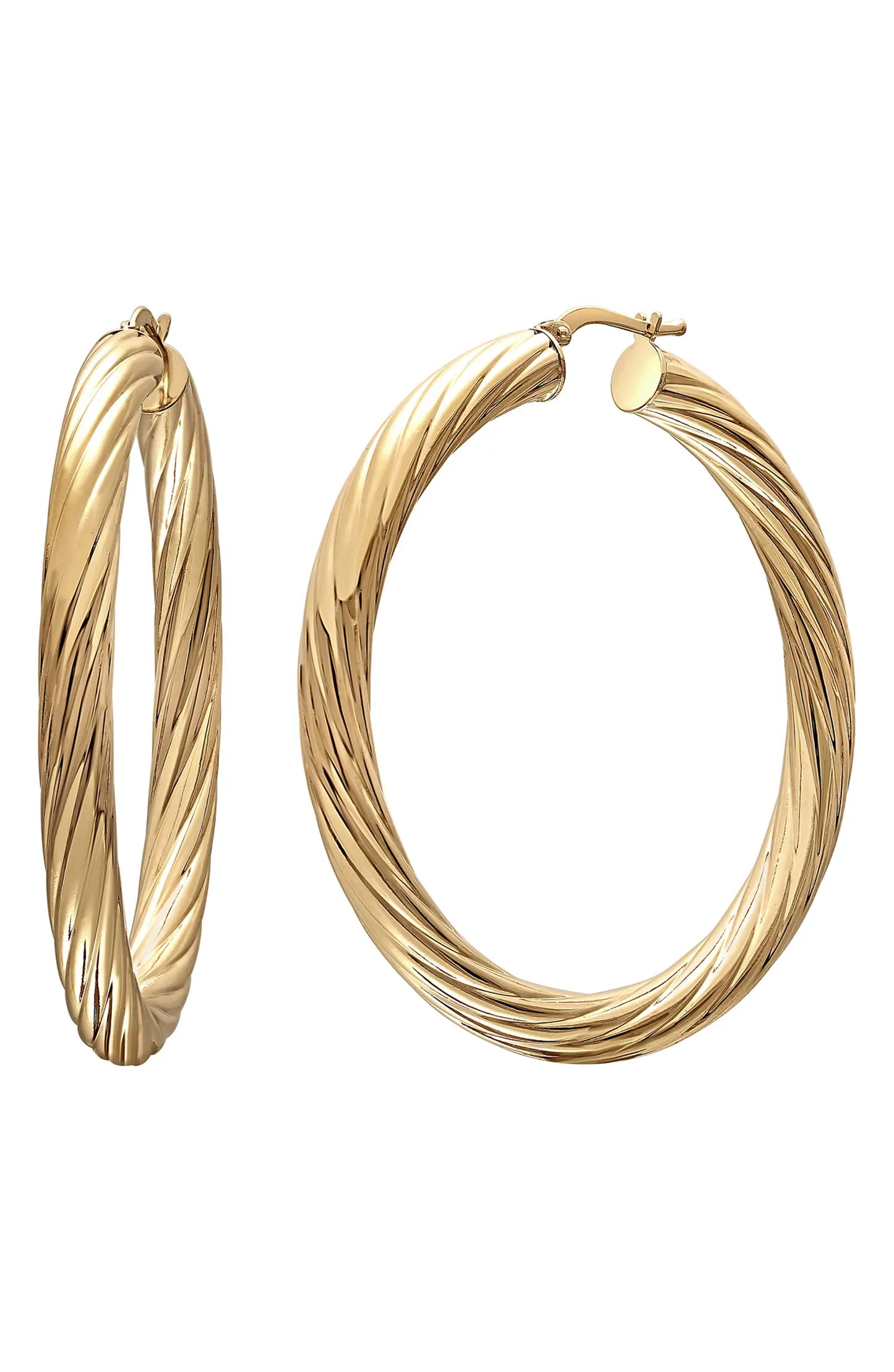 18K GOLD FILLED 4MM THICK ROUND TWISTED HOOP EARRINGS