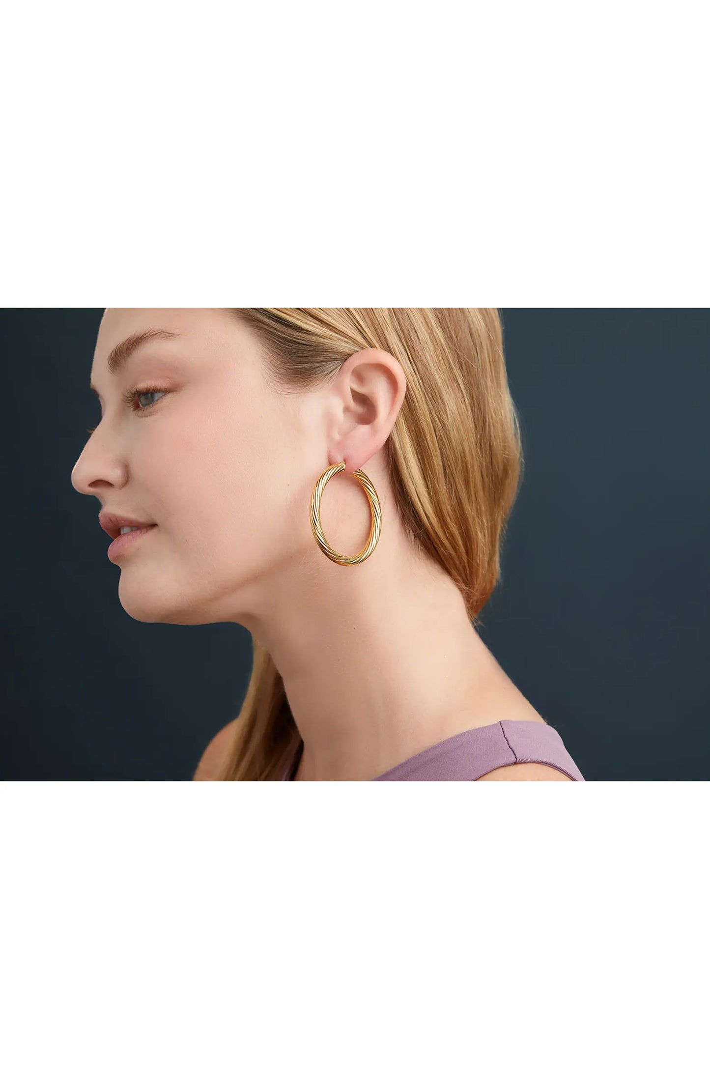 18K GOLD FILLED 4MM THICK ROUND TWISTED HOOP EARRINGS