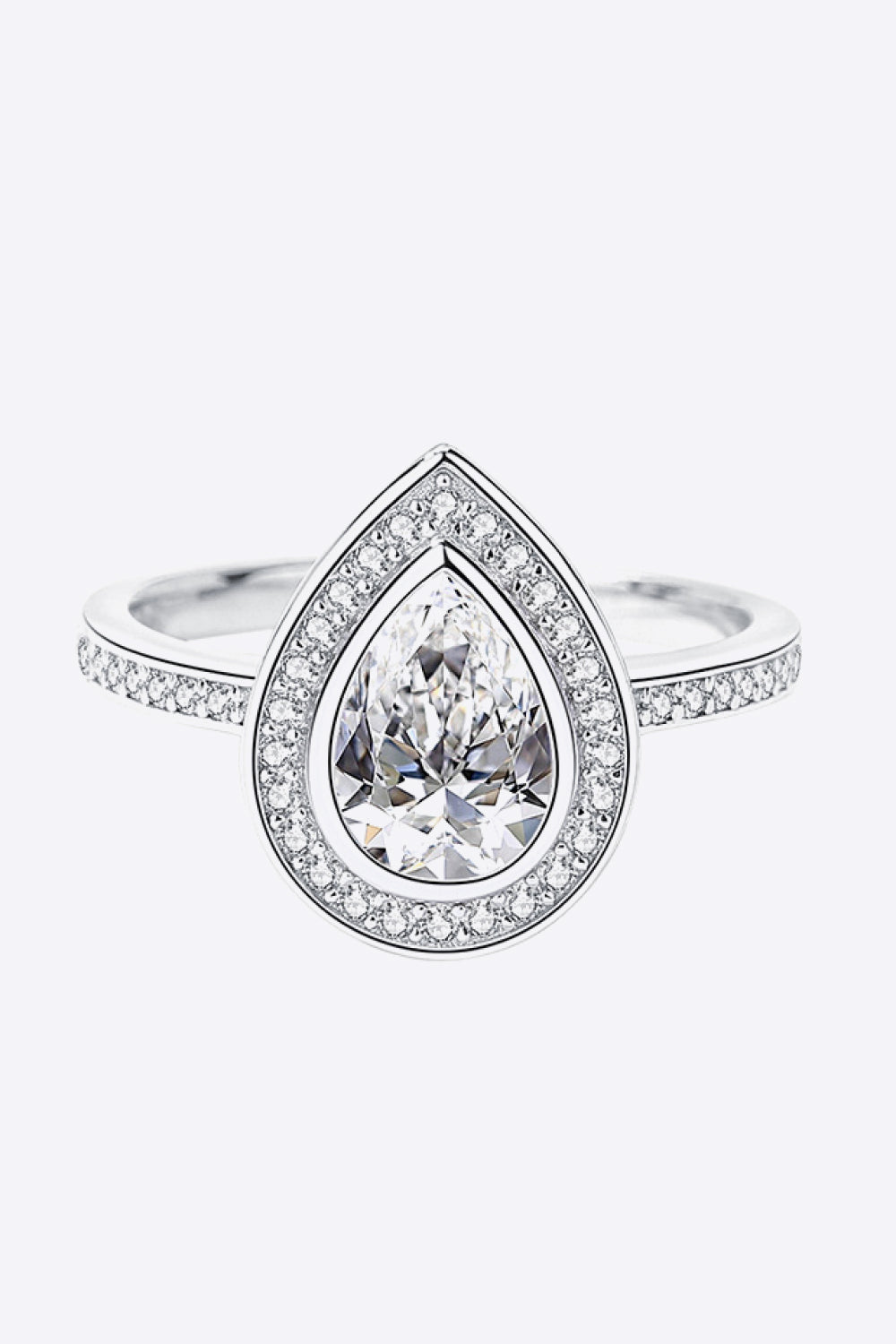 Bezeled Teardrop Moissanite Ring