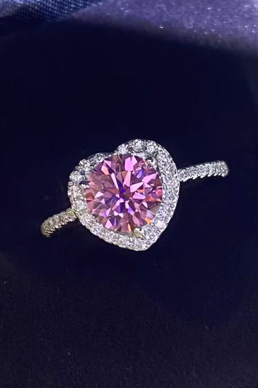 1 Carat Pink Moissanite Halo Heart Ring