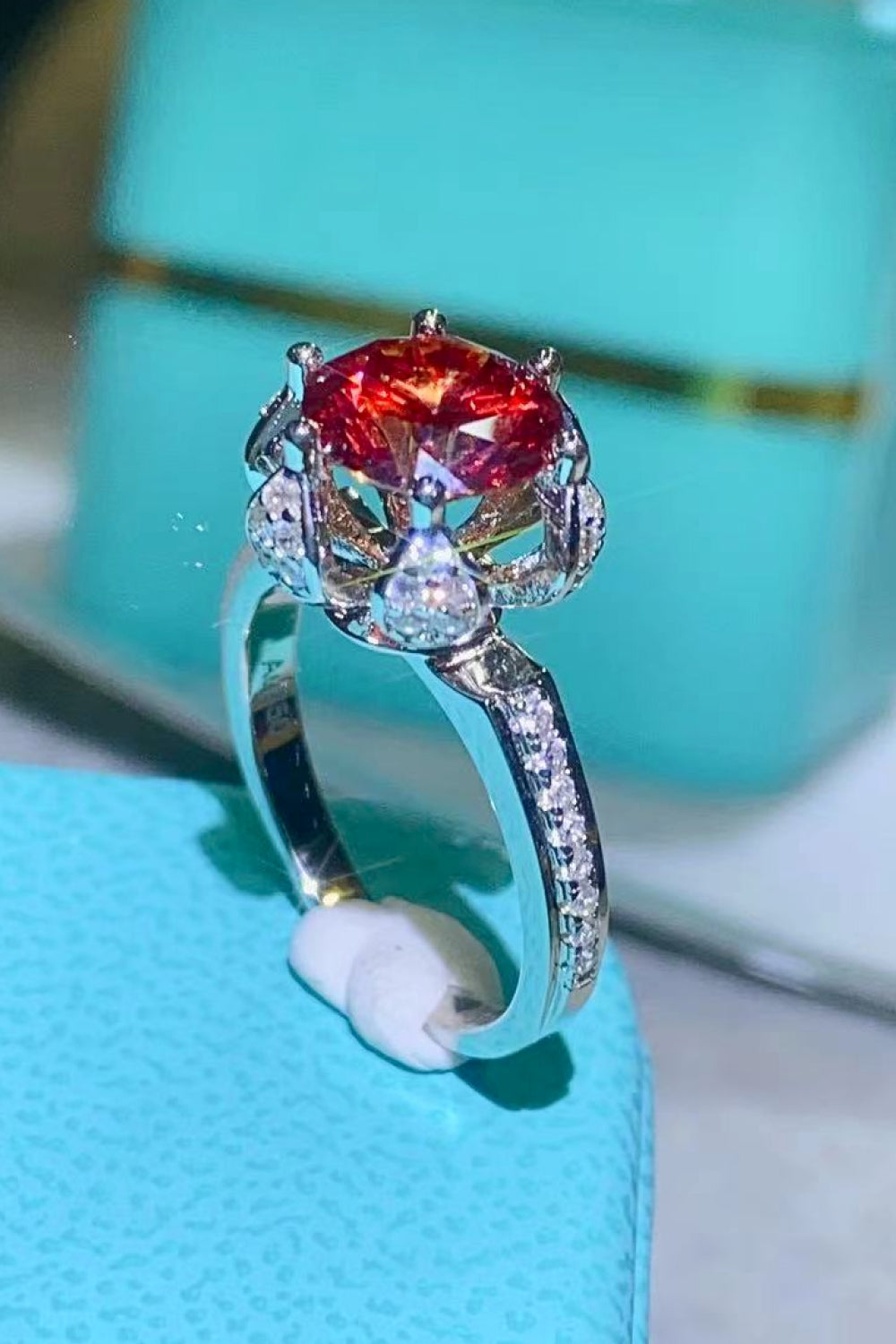 2 Carat Moissanite 6-Prong Ring in Phoenix Ruby Stone