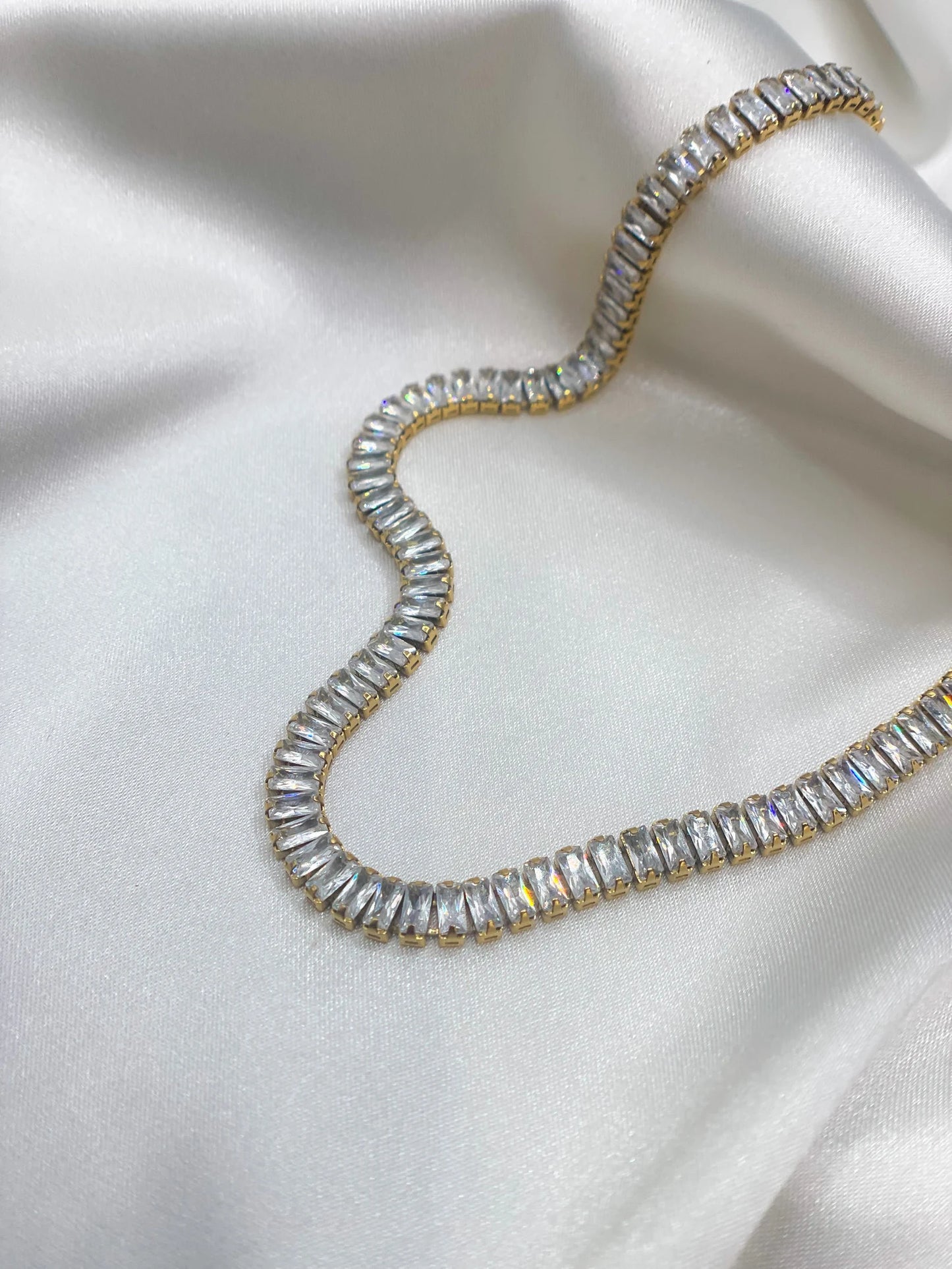 18K GOLD FILLED CHOKER WITH RECTANGLE CZ STONES