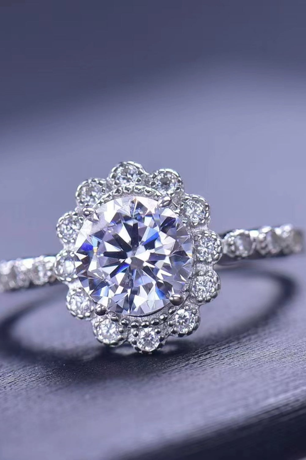 Delicate Cluster Halo Moissanite Ring
