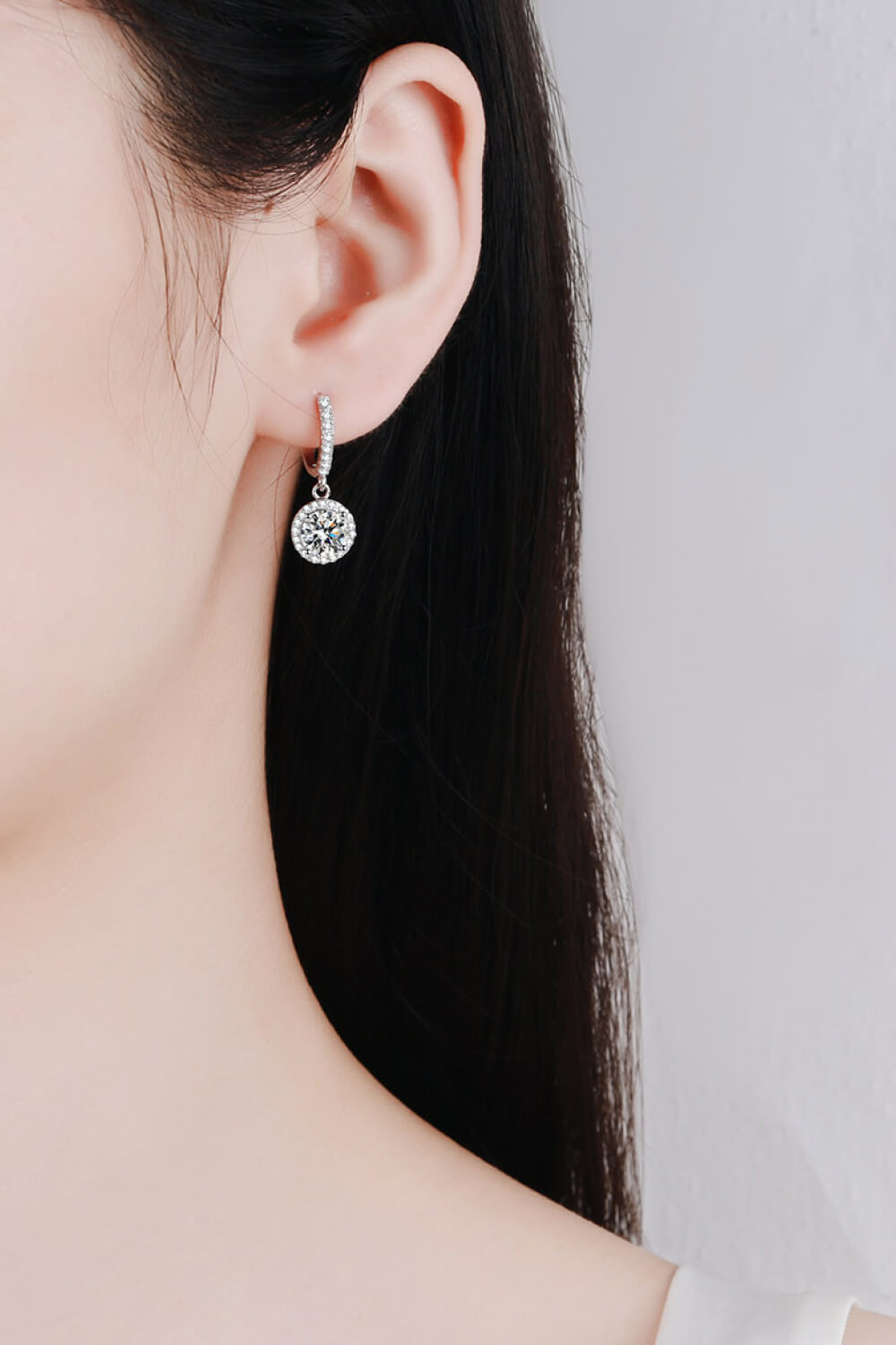 Classic Round Halo Moissanite Drop Earrings
