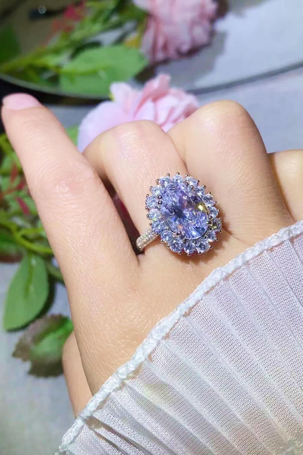 8 Carat Oval Moissanite with Halo Ring