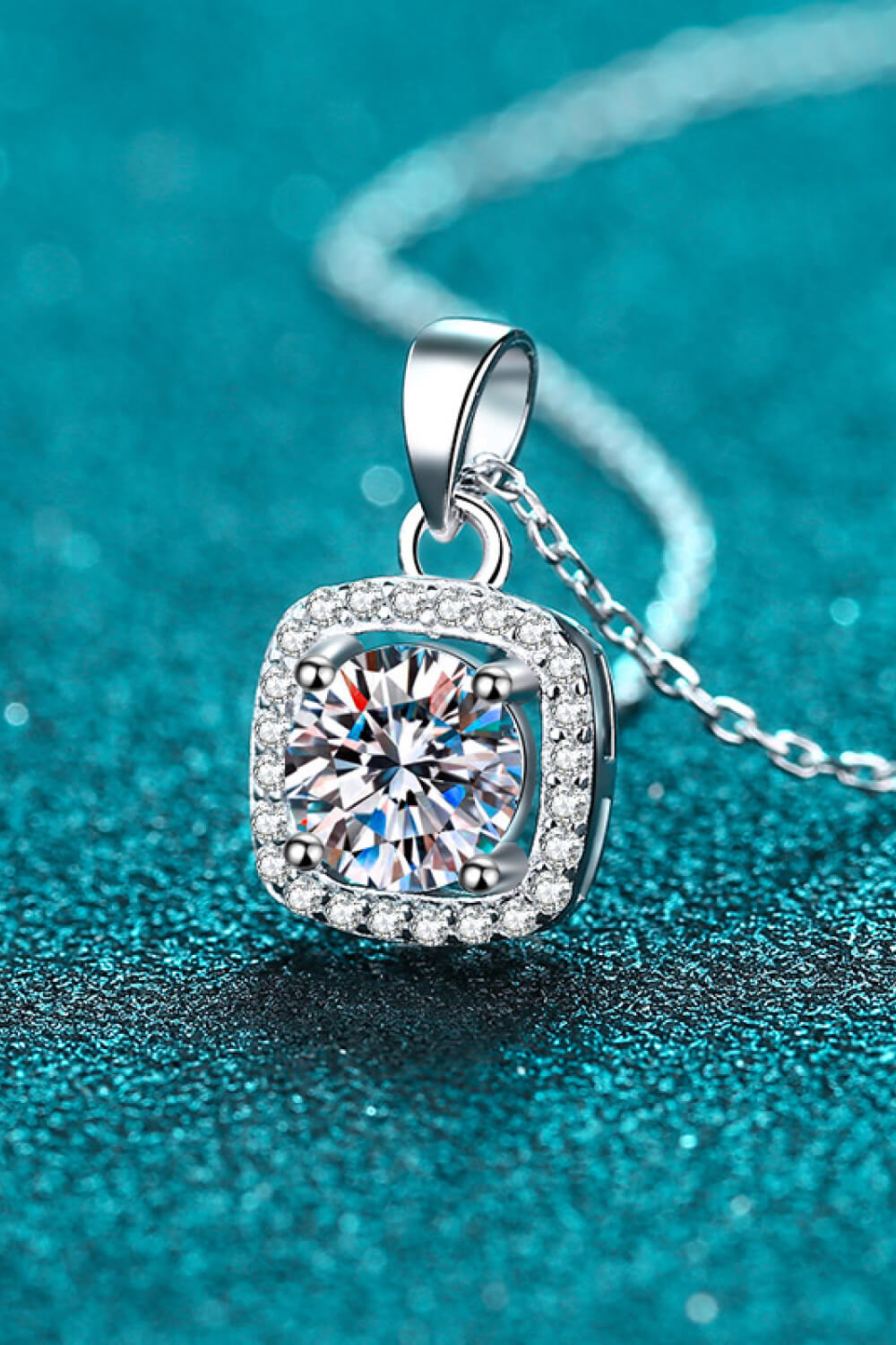 Square Halo Moissanite Necklace