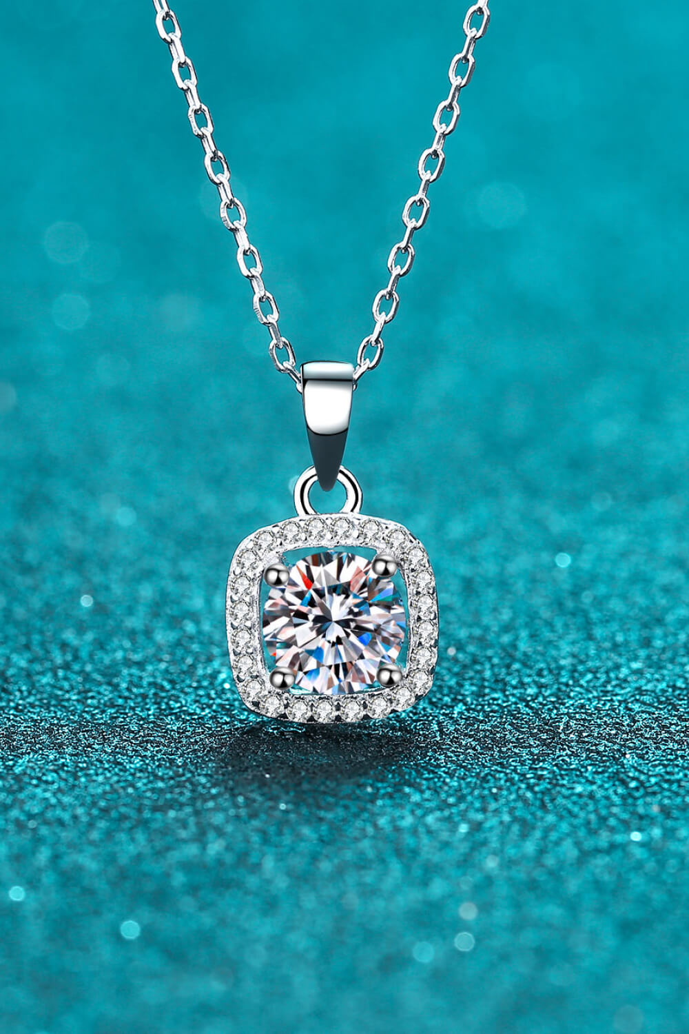 Square Halo Moissanite Necklace