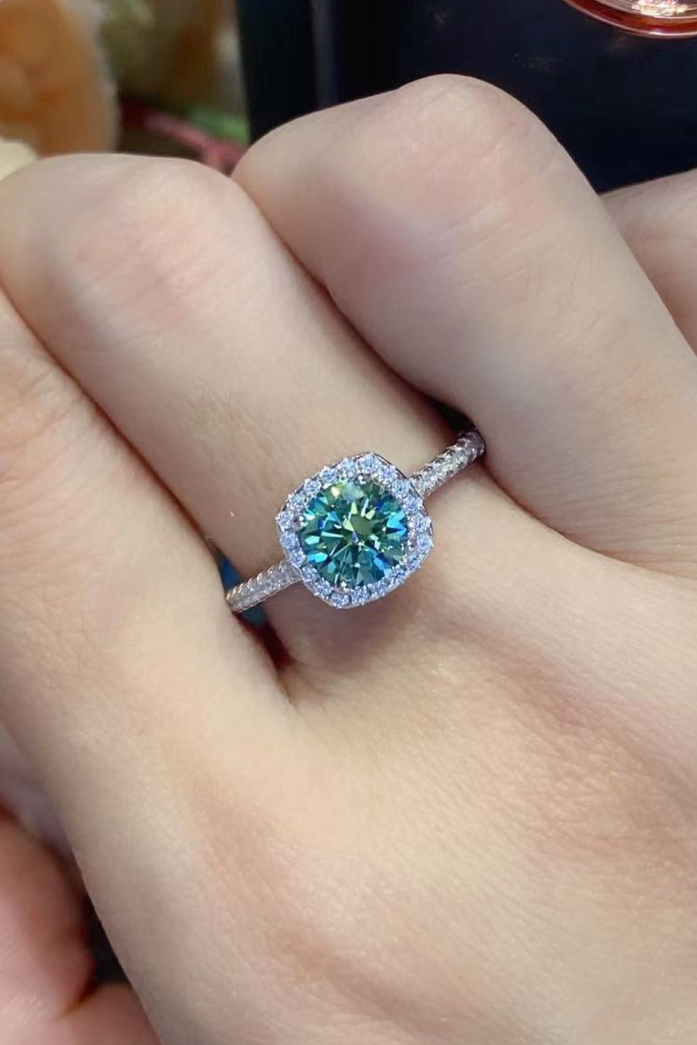 3 Carat Turquoise Moissanite Cluster Ring