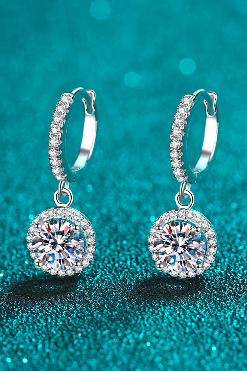Classic Round Halo Moissanite Drop Earrings