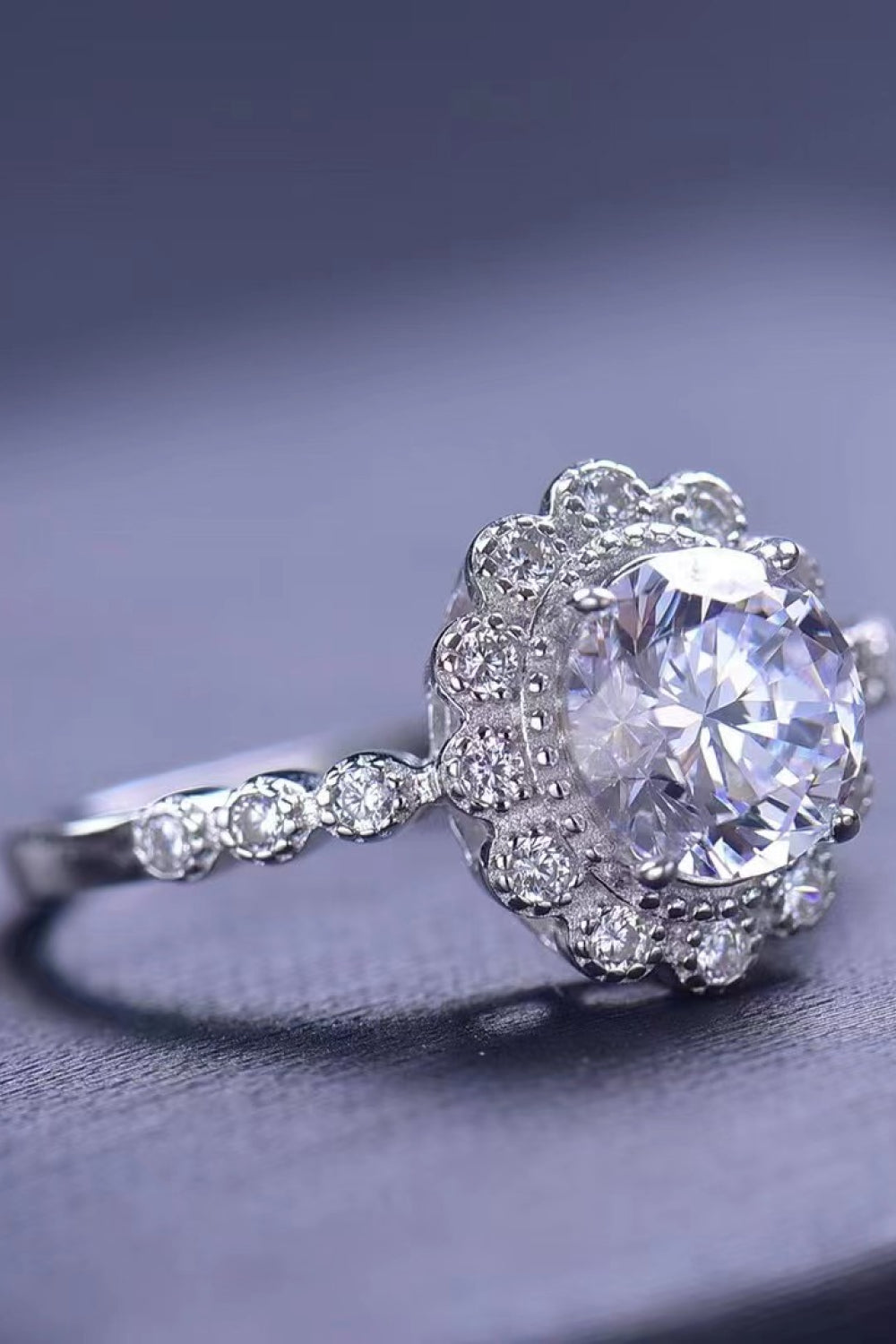 Delicate Cluster Halo Moissanite Ring