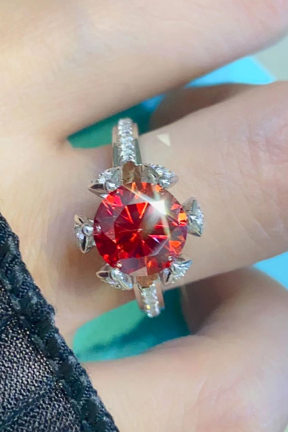 2 Carat Moissanite 6-Prong Ring in Phoenix Ruby Stone