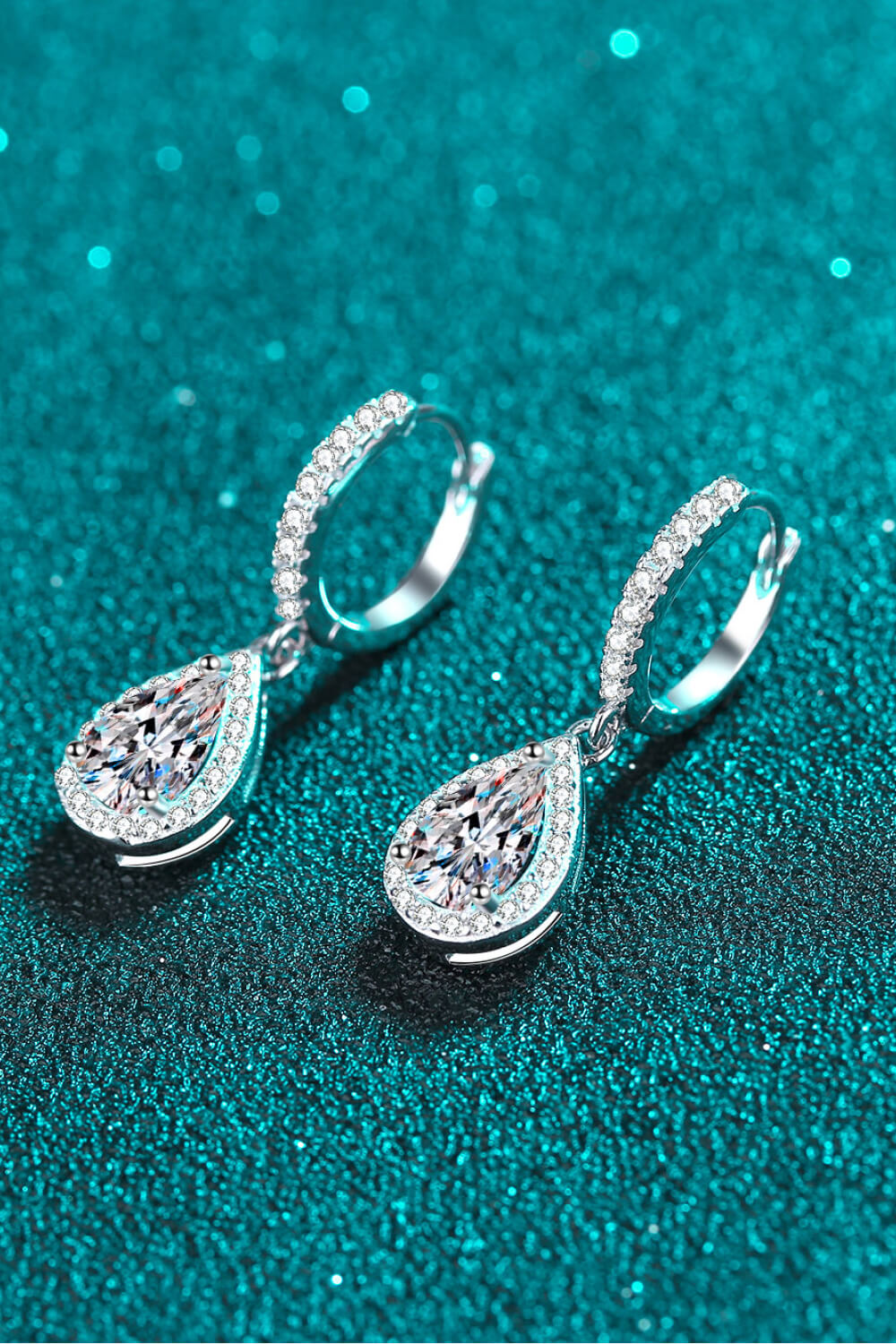 2TCW Teardrop Halo Moissanite Earrings