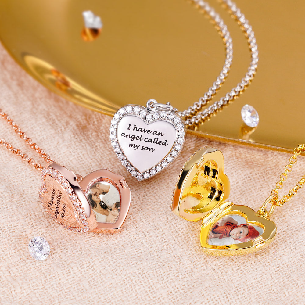 Personalized Cubic Zirconia Heart Photo Necklace/Sterling Silver 925  Necklace